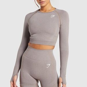 Gymshark Vital Seamless Crop Top - Taupe Marl